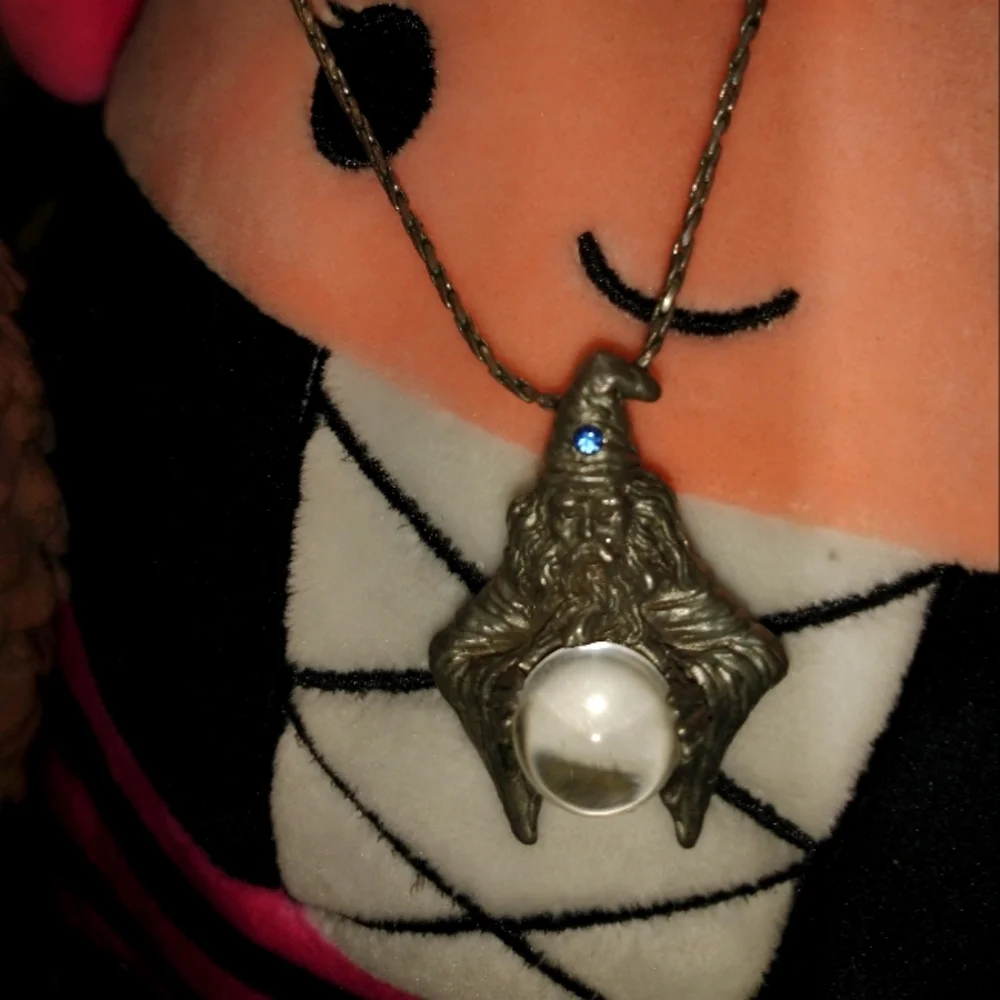 Vintage 925 Silver Chain Necklace Wizard has blue stone & crystal ball 1980 - Picture 4 of 5